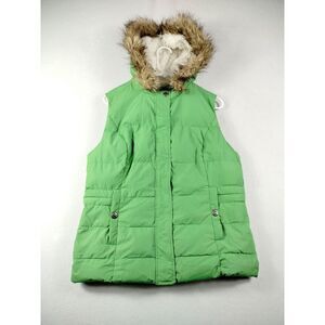 Green Tea Puffer Jacket Vest Women's Medium Green Hooded Gorpcore Cabincore Cozy